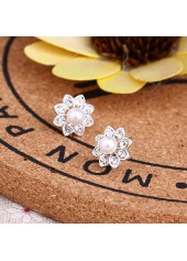 Pearl Detail White Geometric Pattern Earrings