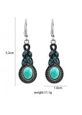 Turquoise Oval Metal Tribal Design Earrings