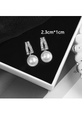 Pearl Detail White Round Geometric Pattern Earrings