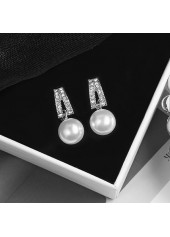 Pearl Detail White Round Geometric Pattern Earrings