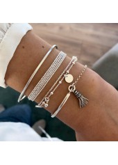 Metal Detail Silver Geometric Pattern Bracelet Set