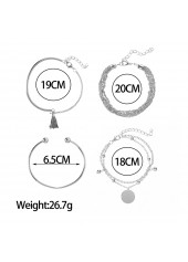 Metal Detail Silver Geometric Pattern Bracelet Set