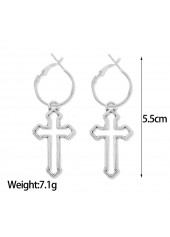 Metal Detail Silver Cross Geometric Pattern Earrings