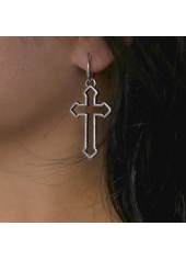 Metal Detail Silver Cross Geometric Pattern Earrings