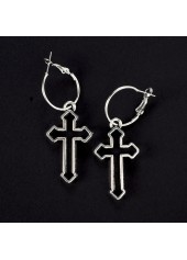 Metal Detail Silver Cross Geometric Pattern Earrings