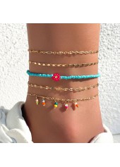 Geometric Pattern Golden Metal Detail Anklet Set