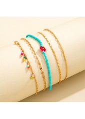 Geometric Pattern Golden Metal Detail Anklet Set