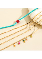 Geometric Pattern Golden Metal Detail Anklet Set