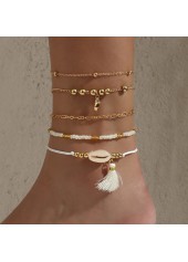 Tassel Golden Geometric Pattern Anklet Set