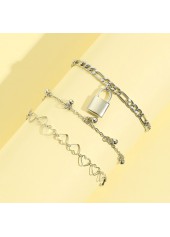 Silver Heart Geometric Pattern Anklet Set