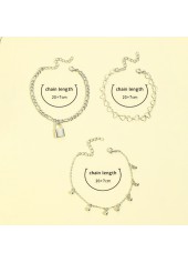 Silver Heart Geometric Pattern Anklet Set