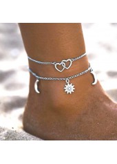 Silver Heart Metal Detail Anklet Set