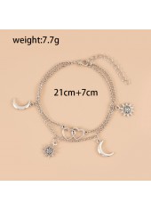 Silver Heart Metal Detail Anklet Set