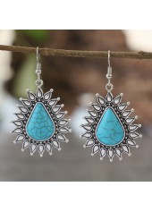 Turquoise Teardrop Asymmetry Metal Design Earrings