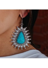 Turquoise Teardrop Asymmetry Metal Design Earrings