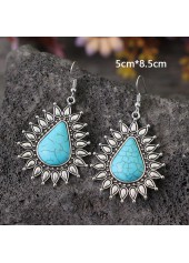 Turquoise Teardrop Asymmetry Metal Design Earrings