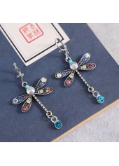 Dragonfly Design Multi Color Rhinestone Earrings