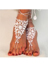 Lace Up Weave White Triangle Anklet Set