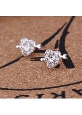 Rhinestone Arrow Detail Silver Heart Earrings