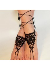 Lace Up Weave Black Triangle Anklet Set