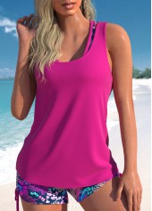 High Waisted Three-piece Hot Pink Tankini Set