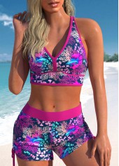 High Waisted Three-piece Hot Pink Tankini Set