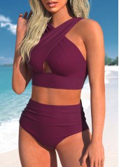 High Waisted Dark Reddish Purple Bikini Set