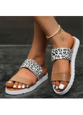 Leopard White Open Toe Falt Sliders