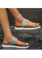 Leopard White Open Toe Falt Sliders