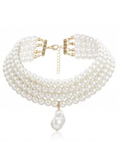 Layered Deisgn White Pearl Detail Necklace