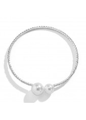 Pearl Rhinestone Detail Silvery White Bracelet