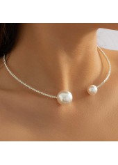 Asymmetric Design Silvery White Pearl Detail Necklace