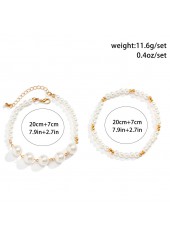 Layered Design White Pearl Detail Anklet Set