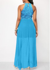 Lace Patchwork Neon Blue High Low Dress