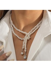 Pearl Detail White Geometric Pattern Necklace