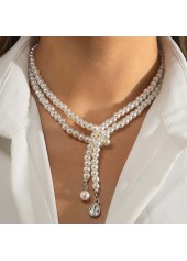 Pearl Detail White Geometric Pattern Necklace