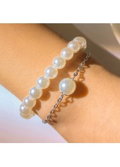 Pearl Detail White Geometric Pattern Bracelet Set