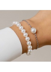 Pearl Detail White Geometric Pattern Bracelet Set