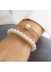 Pearl Detail White Geometric Pattern Bracelet Set