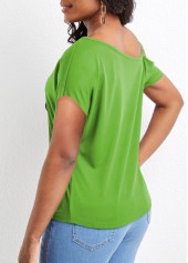 Asymmetrical Neck Twist Grass Green T Shirt