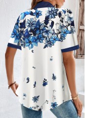 Floral Print Button White Shirt Collar Blouse