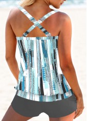 Geometric Print Criss Cross Cyan Tankini Set