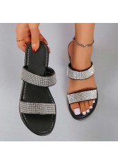 Black Open Toe Falt Rubber Detail Slippers