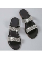 Black Open Toe Falt Rubber Detail Slippers