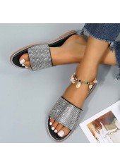 Black Open Toe Falt Sepuins Slippers