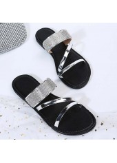 Silver Open Toe Falt Rubber Detail Slippers