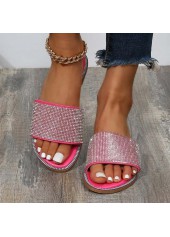 Pink Open Toe Falt Sepuins Slippers