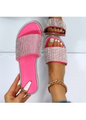 Pink Open Toe Falt Sepuins Slippers