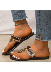 Falt Dark Coffee Leopard Toe Post Slippers