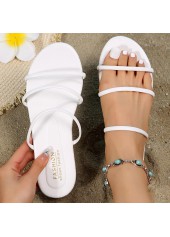 Striped White Open Toe Falt Sliders